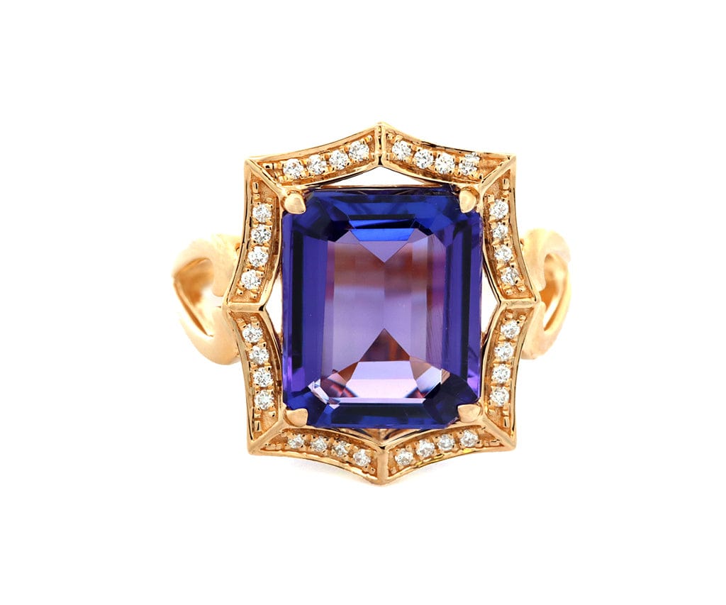 6.09ct Tanzanite and 0.12ctw Diamond Frame Statement Ring in 18K