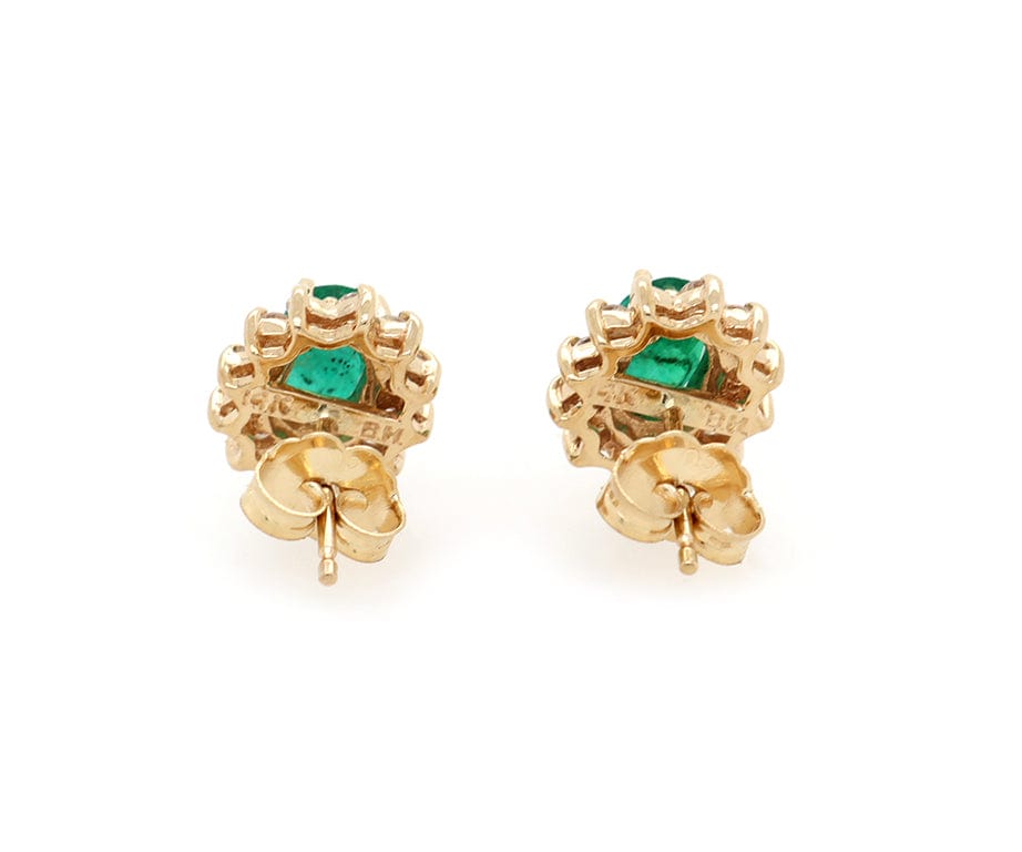 0.95ctw Oval Emeralds and 0.23ctw Diamond Frame Stud Earrings in 14K