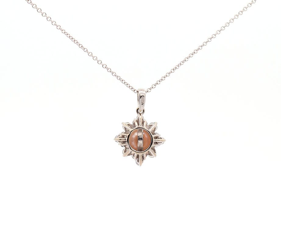 7.00MM Cultured Pearl and 0.45ctw Diamond Starburst Pendant Necklace in 14K