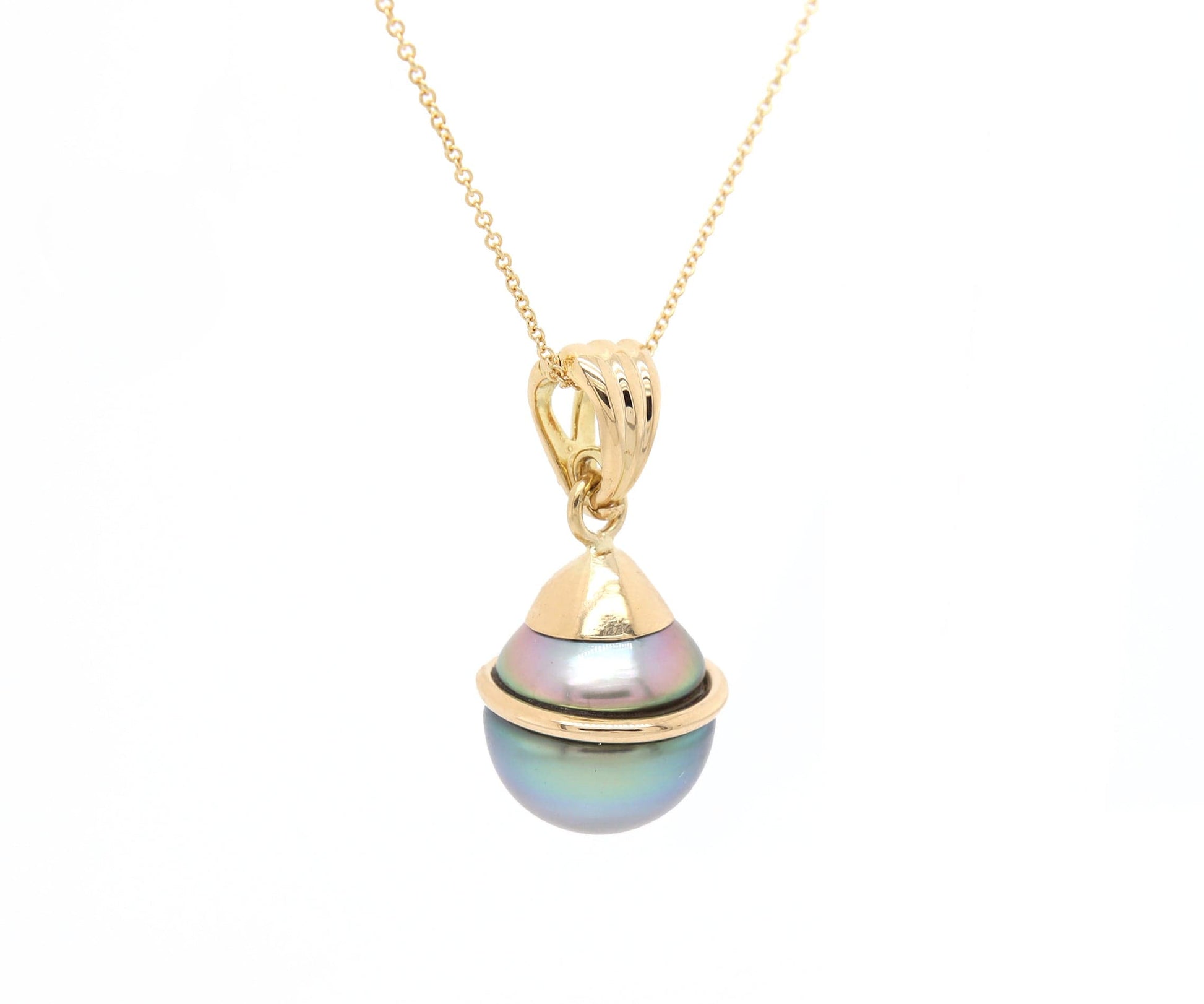 14.0MM Grey Cultured Tahitian Pearl Pendant Necklace in 18K