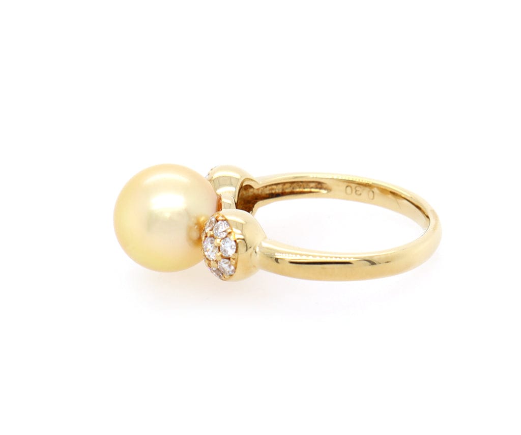 9.0MM Golden South Sea Pearl and 0.30ctw Diamond Ring in 18K