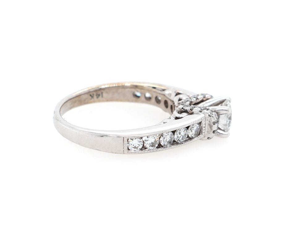 1.10ctw Round Diamond Straight Milgrain Engagement Ring in 14K