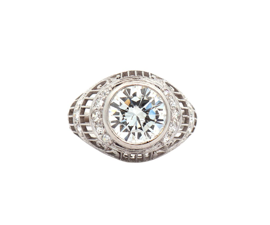 Vintage 3.00ctw Round Diamond Art Deco Filigree Dome Engagement Ring in Platinum