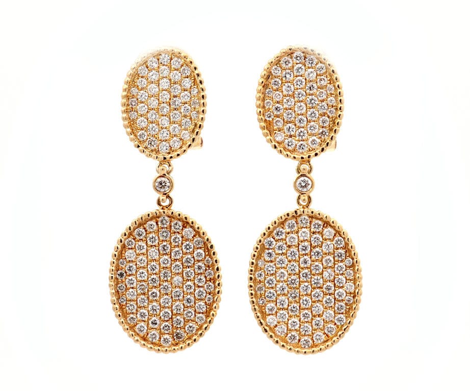 2.08ctw Pave Diamond Oval Station Dangle Earrings in 18K