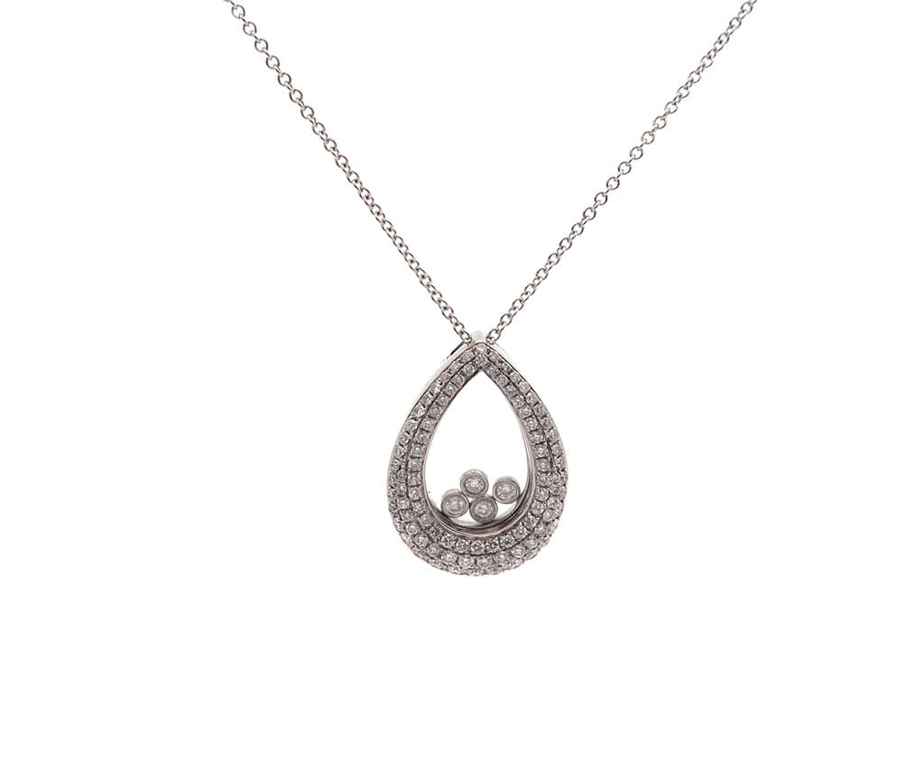 0.75ctw Pave Diamond Floating Pear Shaped Frame Pendant Necklace in 18K