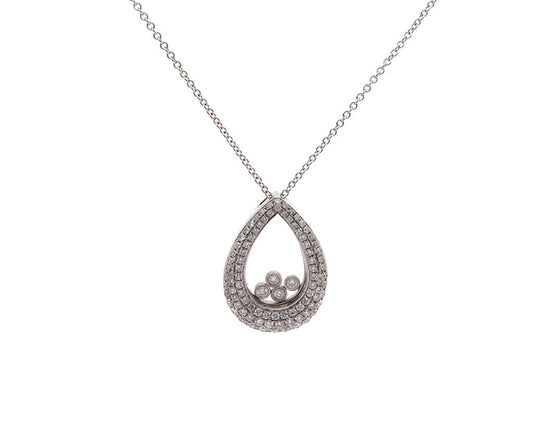 0.75ctw Pave Diamond Floating Pear Shaped Frame Pendant Necklace in 18K