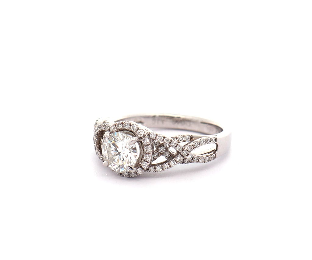 1.41ctw Round Diamonds Halo Woven Shank Engagement Ring in 14K