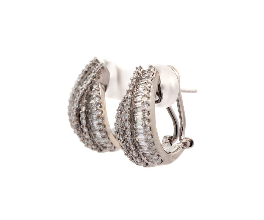 2.00ctw Round and Baguette Diamond Crossover Hoop Earrings in 18K