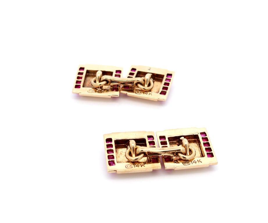 3.00ctw Step Cut Ruby Double Sided Cufflinks in 14K