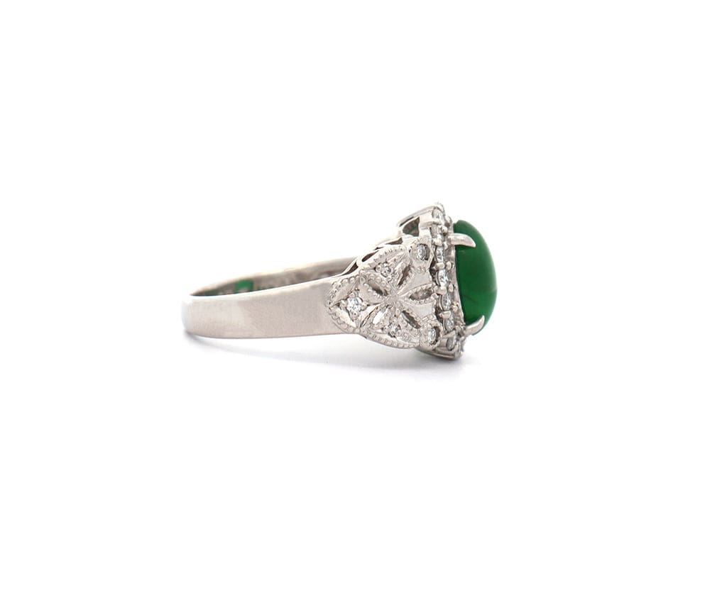 2.05ct Jade and 0.50ctw Diamond Frame Milgrain Heirloom Ring in Platinum