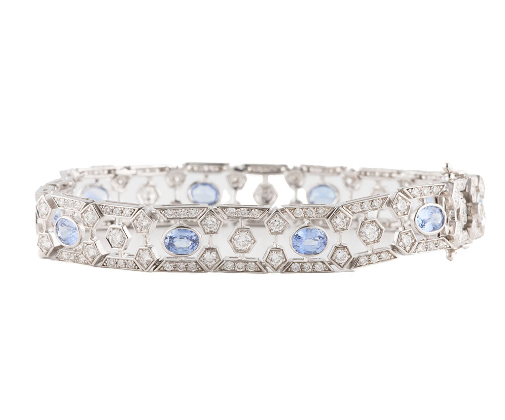 4.00ctw Oval Sapphire and 5.00ctw Diamond Art Deco Bracelet in 18K