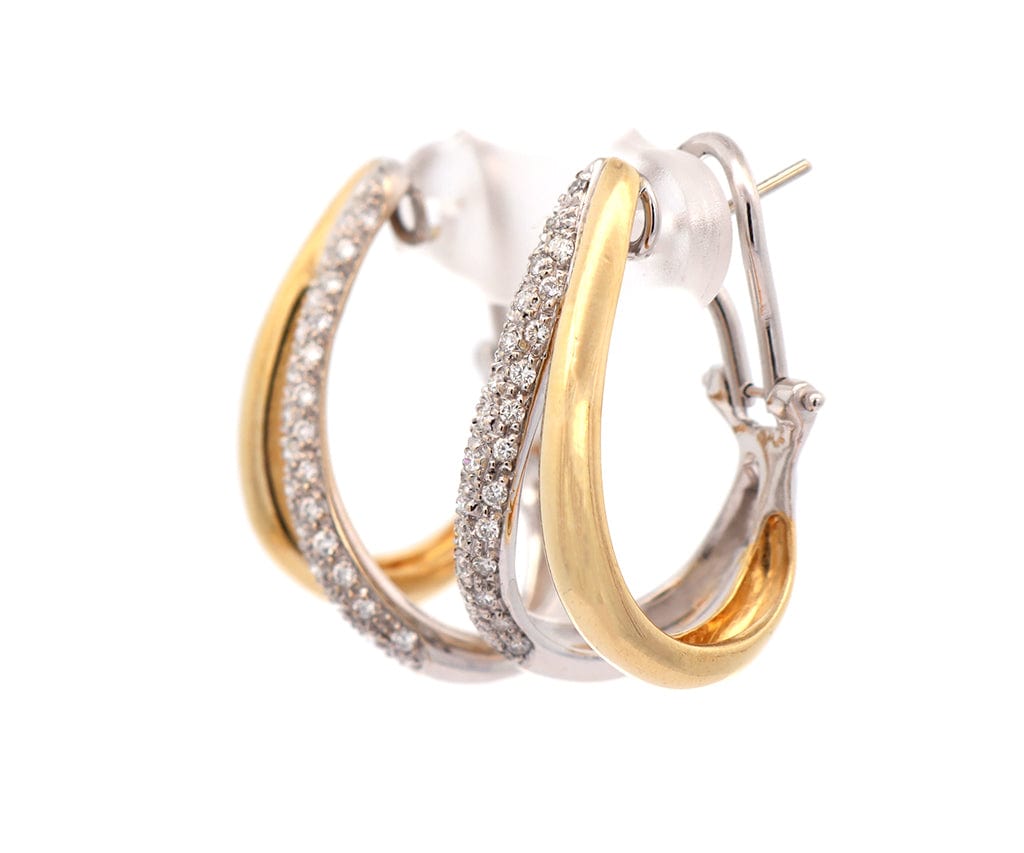 1.00ctw Pave Diamond Two Tone Loop Earrings in 18K