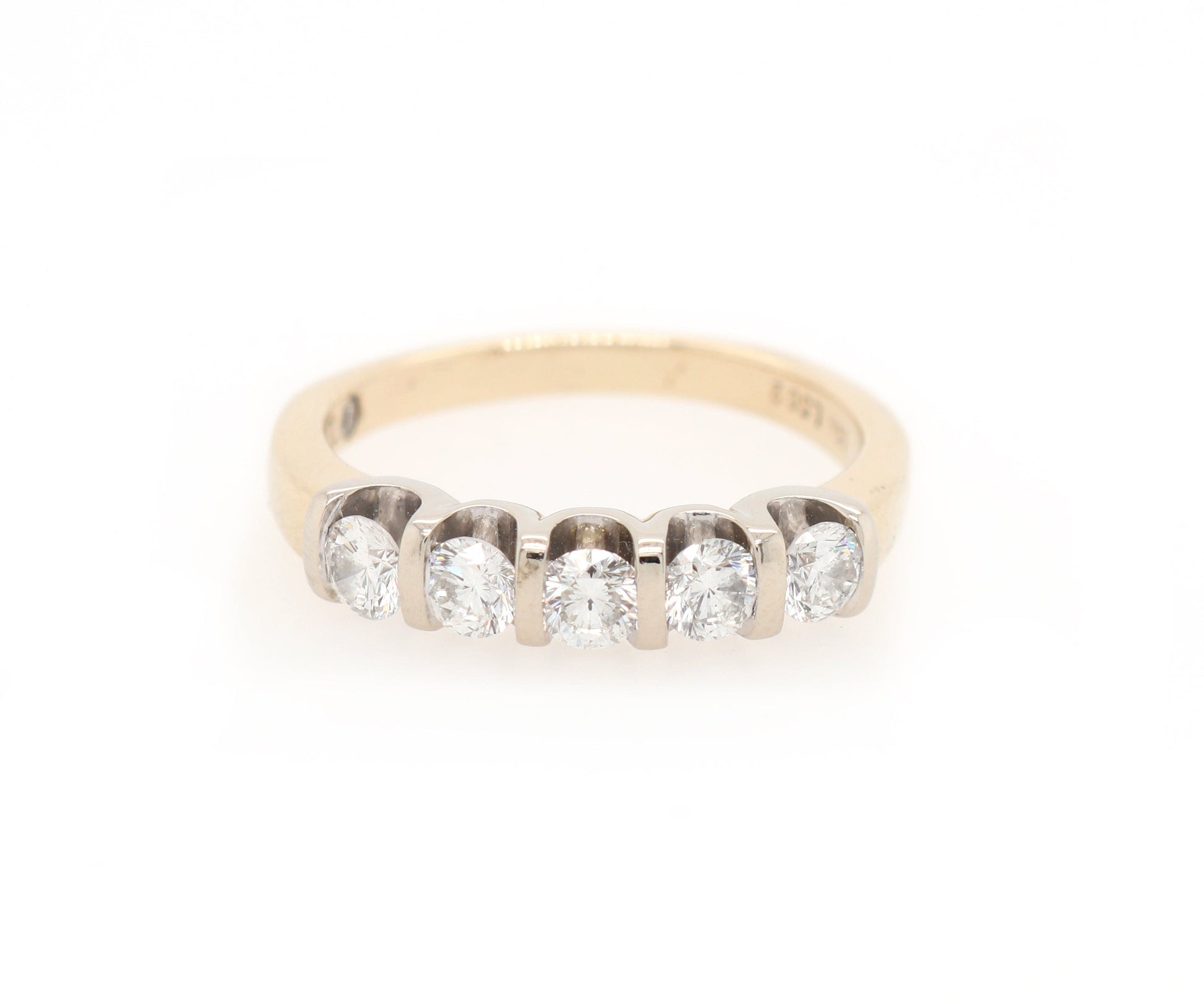 0.74ctw Leo Cut Diamond Bar Set Five Stone Wedding Band Ring in 14K