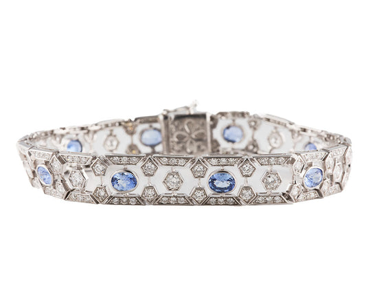 4.00ctw Oval Sapphire and 5.00ctw Diamond Art Deco Bracelet in 18K