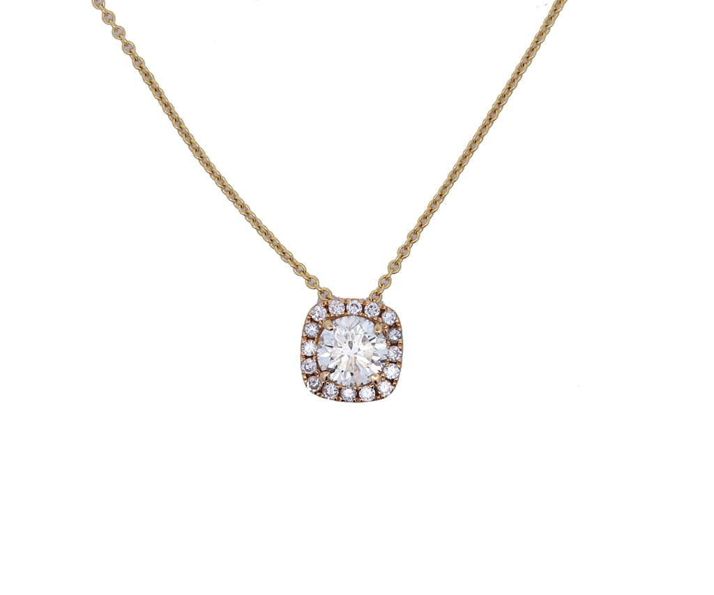 1.33ctw Round Diamond Cushion Frame Pendant Necklace in 18K