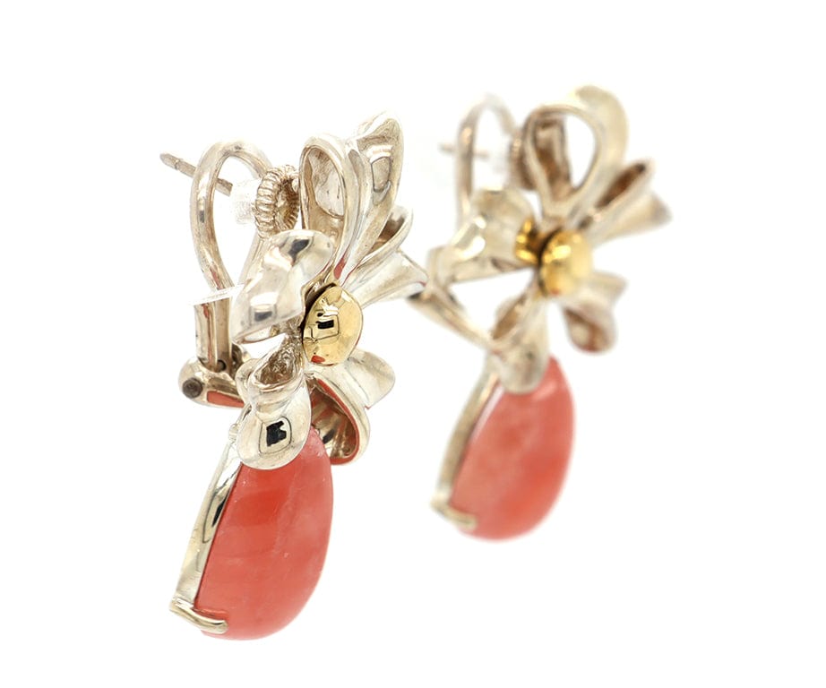 Tiffany & Co. Rhodochrosite Bow Drop Clip On Earrings in 18K and Sterling