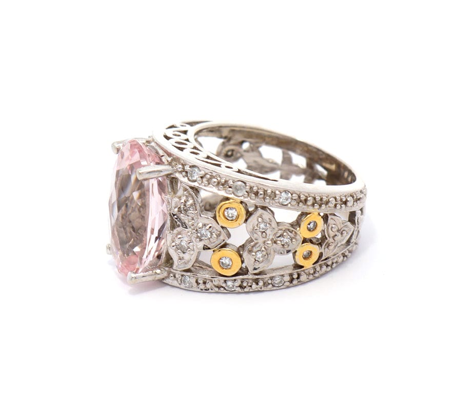 5.0ct Morganite and 0.15ctw Diamond Two Tone Filigree Ring in 14K