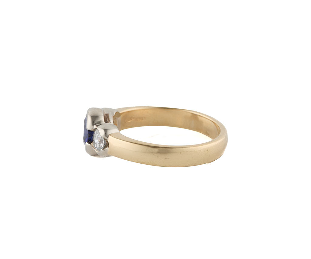 0.80ct Sapphire and 0.70ctw Diamond Three Stone Ring in 18K