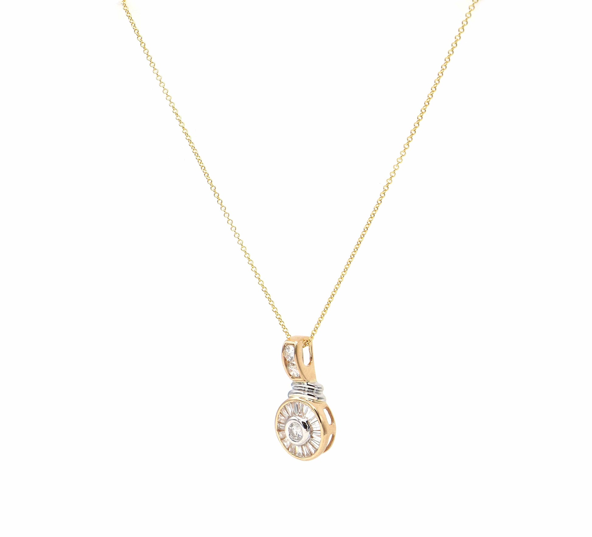 0.75ctw Round and Baguette Diamond Pendant Necklace in 14K