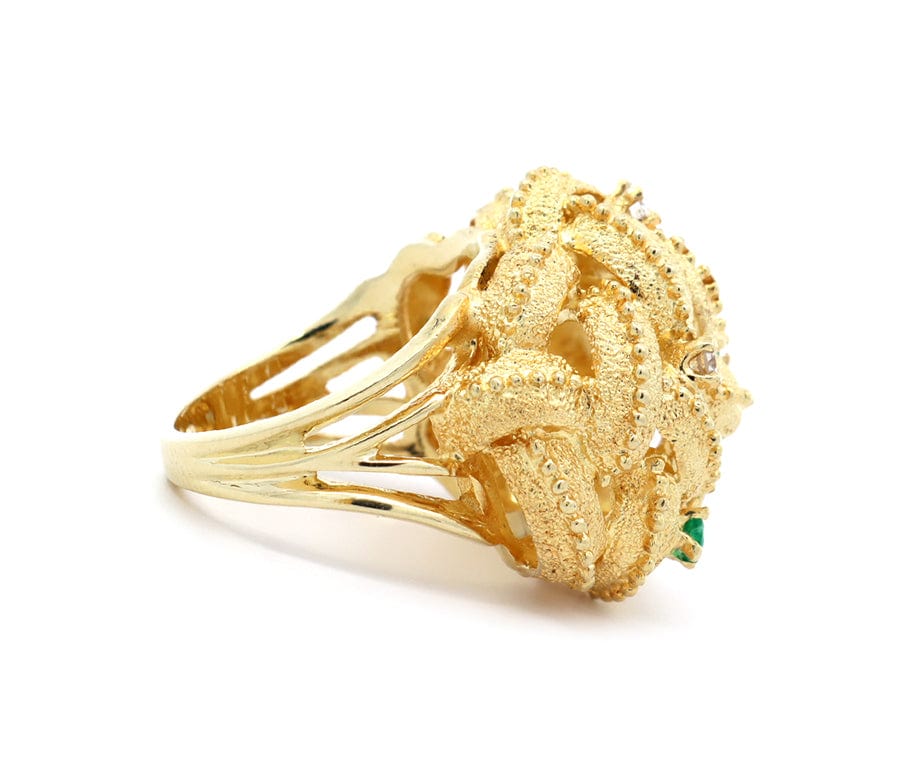 0.16ctw Emerald and 0.30ctw Diamond Woven Cocktail Ring in 14K