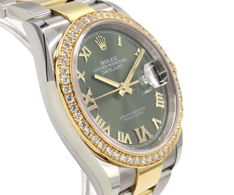 2019 Rolex Datejust 126283 36MM Diamond Bezel and Olive Green Dial Watch