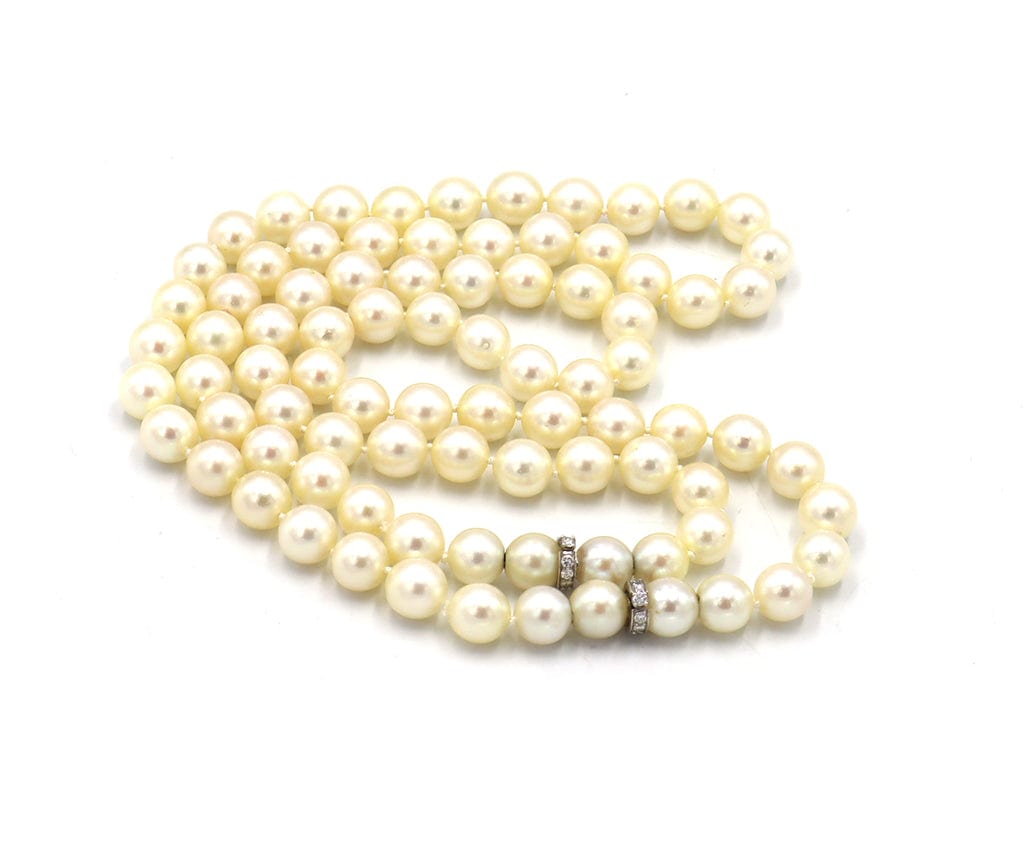 8.00 – 8.50MM Cultured Pearl and 0.20ctw Diamond Rondel Strand Necklace Platinum