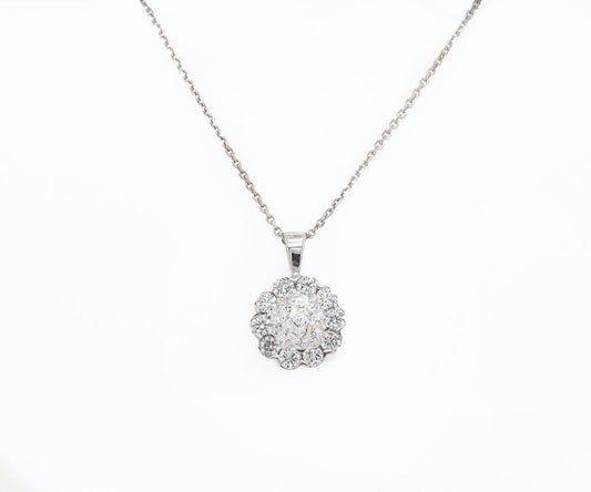 2.43ctw Crown of Light and Round Diamond Halo Pendant Necklace in 14K