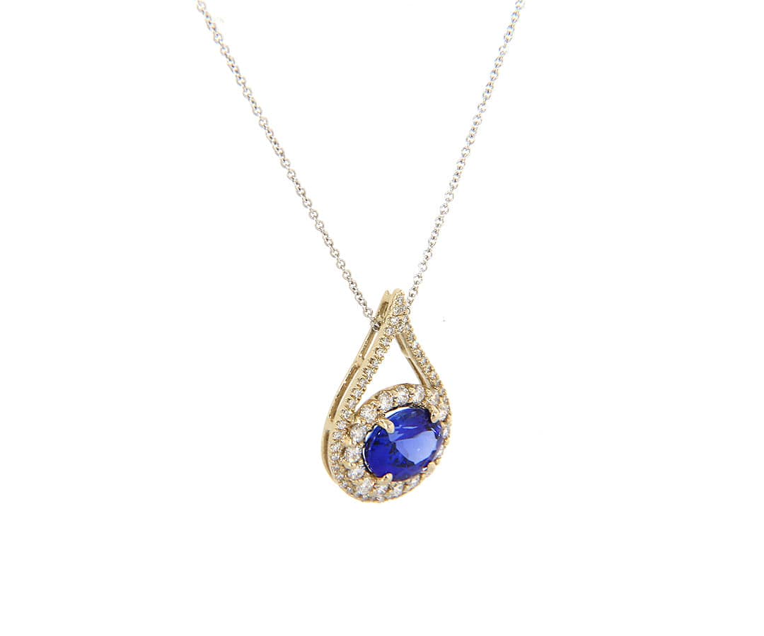 3.00ct Oval Tanzanite and 0.75ctw Diamond Double Frame Pendant Necklace in 18K