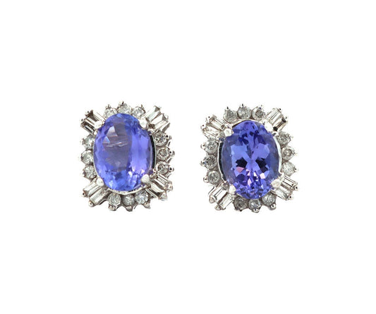 2.40ctw Oval Tanzanite and 0.50ctw Diamond Frame Stud Earrings in 14K