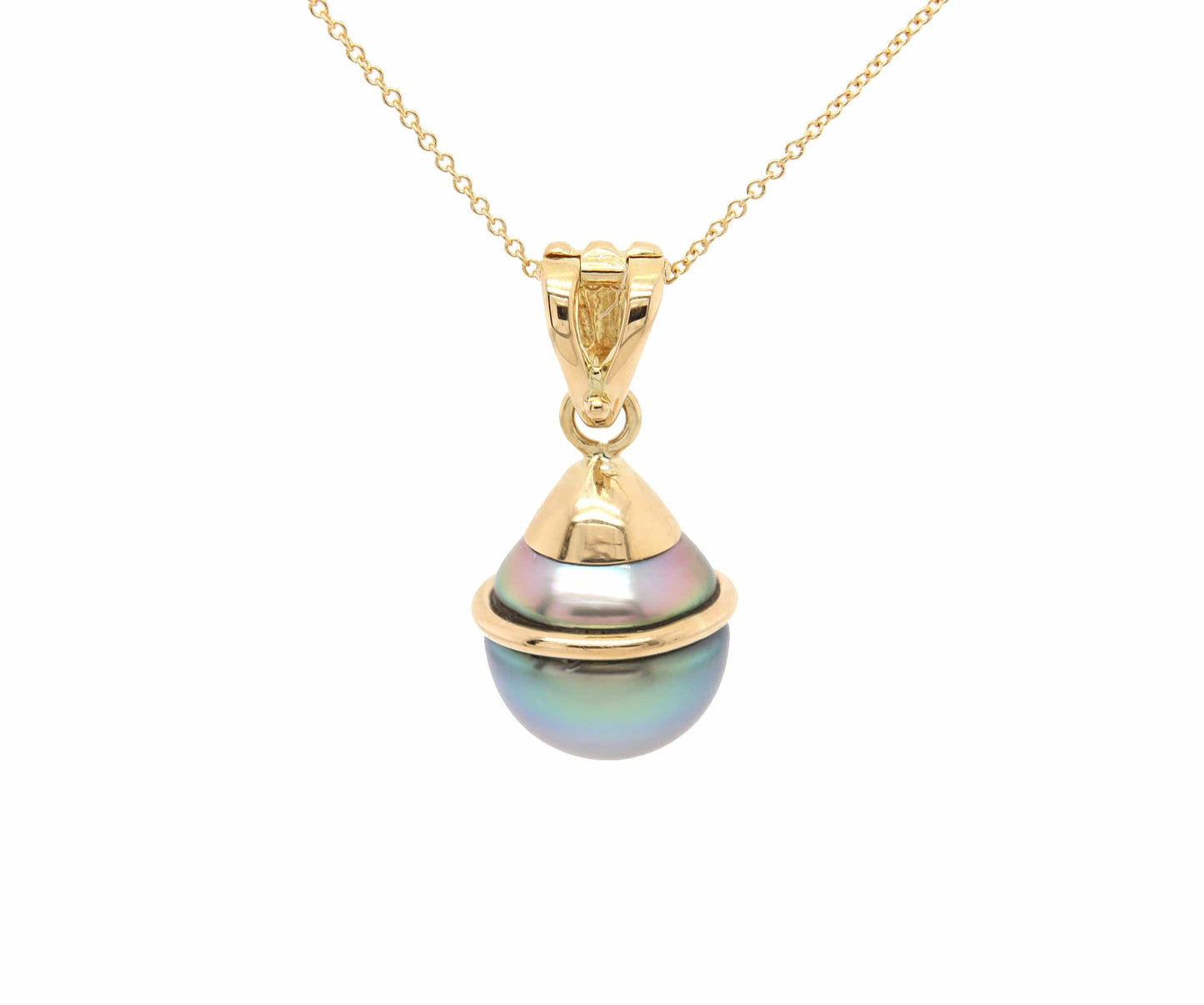 14.0MM Grey Cultured Tahitian Pearl Pendant Necklace in 18K