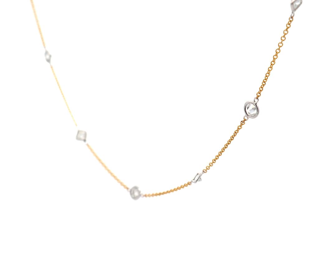 1.69ctw Round and Princess Cut Diamond by the Yard Station Necklace in 14K