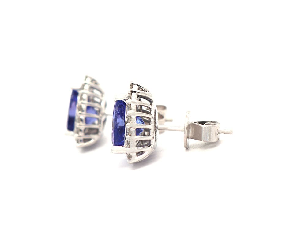 1.90ctw Trillion Tanzanite and 0.45ctw Diamond Frame Stud Earrings in 14K