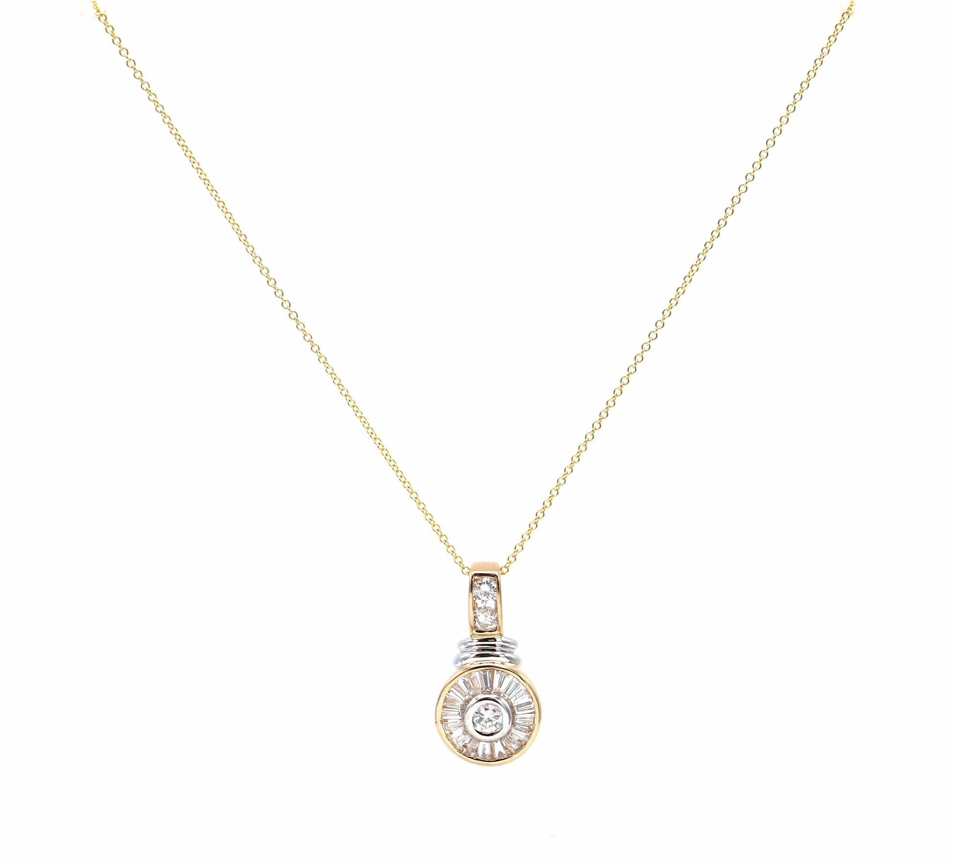 0.75ctw Round and Baguette Diamond Pendant Necklace in 14K