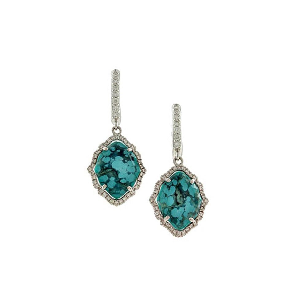 18K White Gold Turquoise and Diamond Drop Earrings