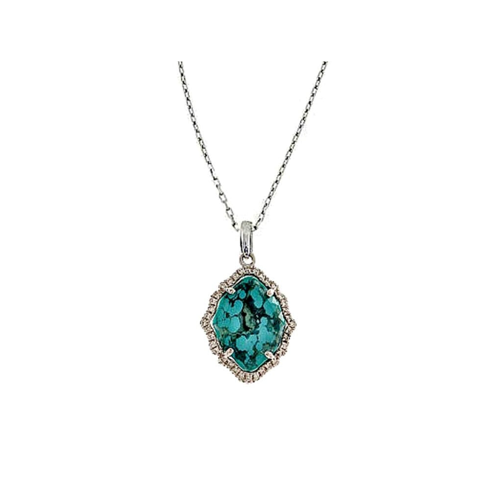 18K White Gold Turquoise and Diamond Pendant Necklace