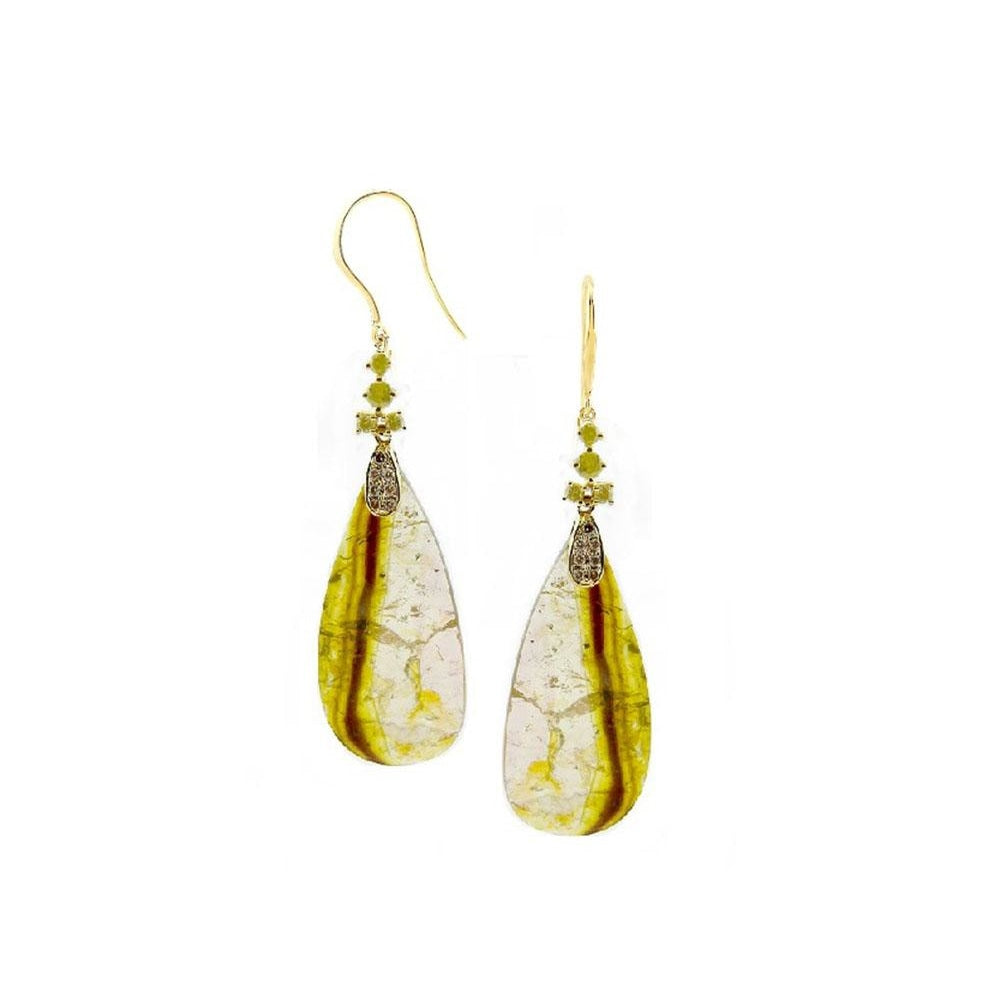 18K Yellow Gold Tourmaline & Diamond Drop Earrings