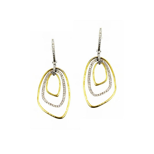 18K Yellow & White Gold Abstract Diamond Loop Drop Earrings