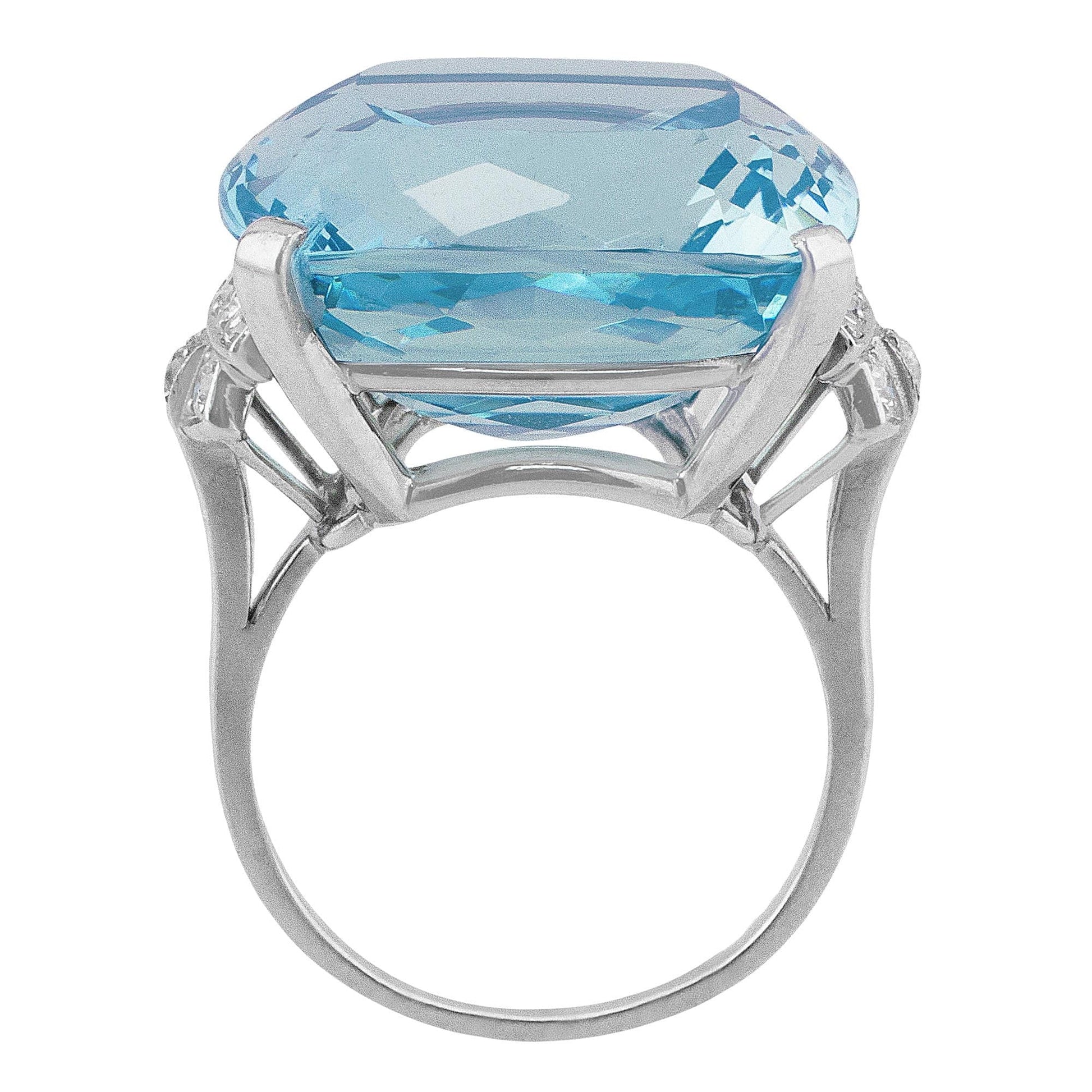 14k White Gold 30.31ct Aquamarine Diamond Ring GIA Certified