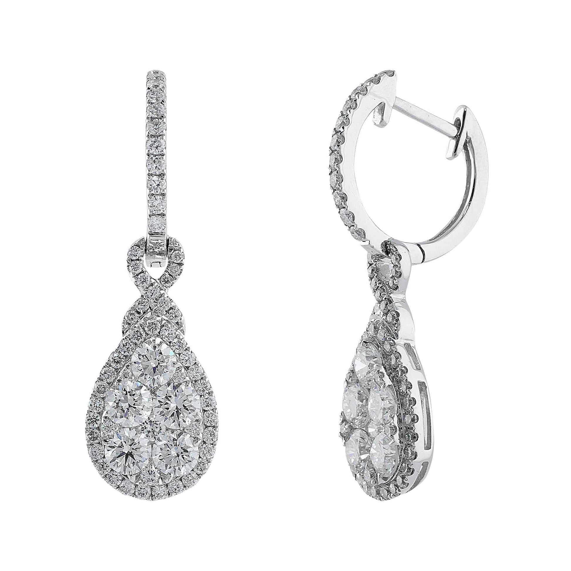 18k White Gold Diamond Cluster Teardrop Earrings