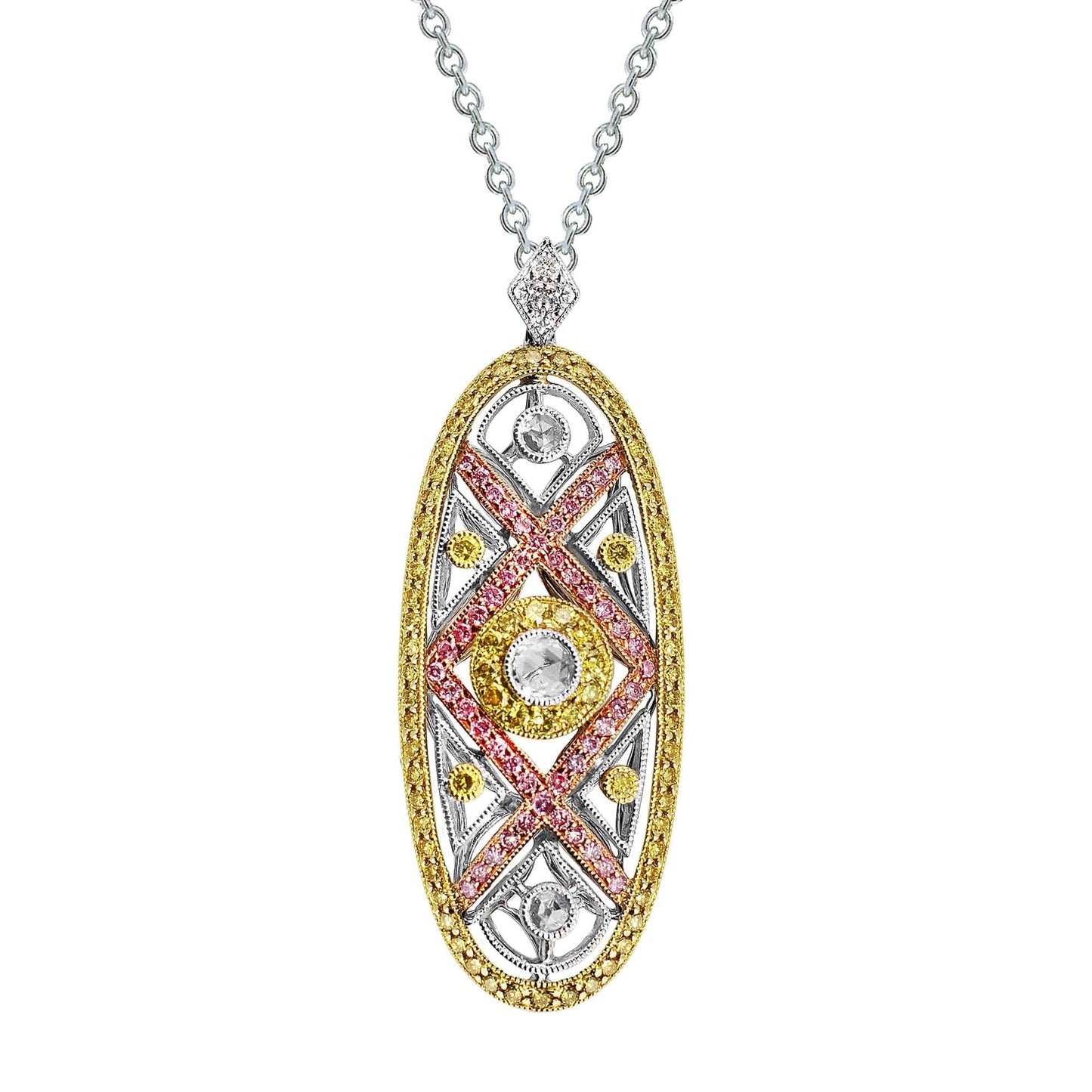 18k Gold Fancy Color Diamond Oval Pendant