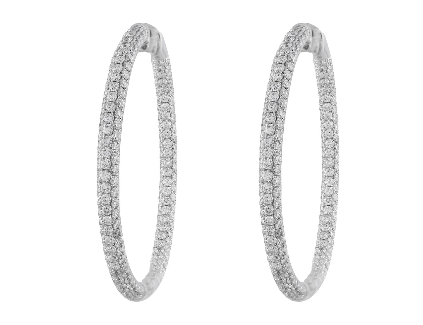 18k White Gold Large Three Row Diamond Hoop Earrings