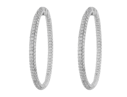 18k White Gold Large Three Row Diamond Hoop Earrings