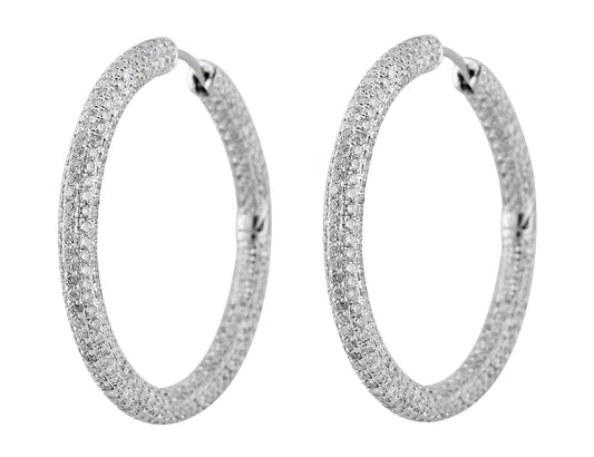 18k White Gold Full Pave Diamond Eternity Hoop Earrings