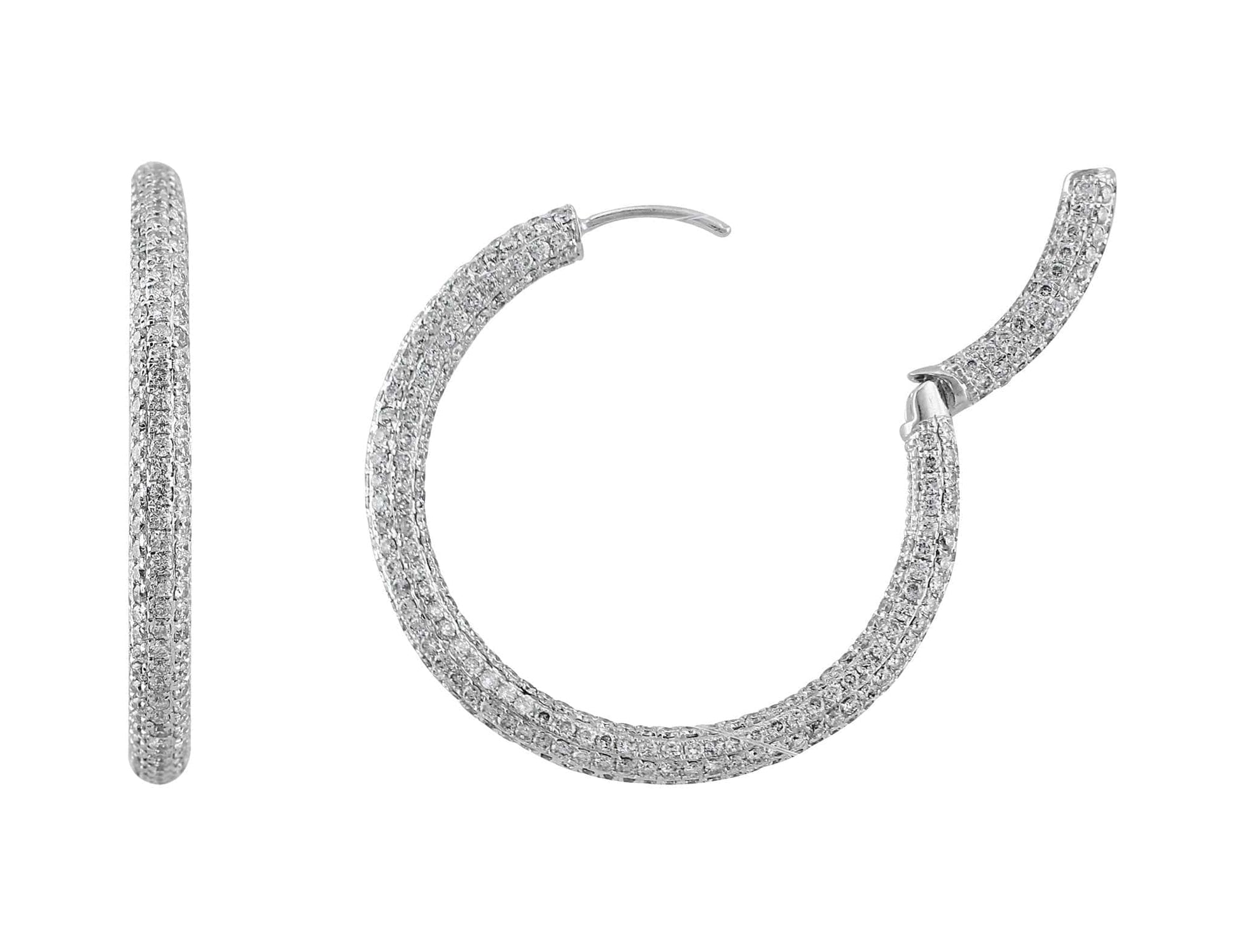 18k White Gold Full Pave Diamond Eternity Hoop Earrings