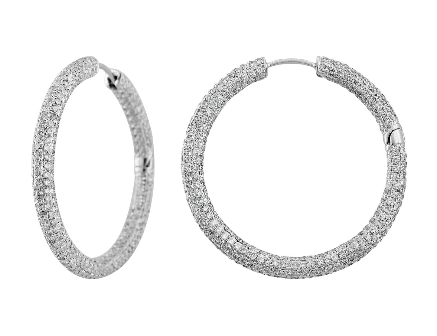 18k White Gold Full Pave Diamond Eternity Hoop Earrings