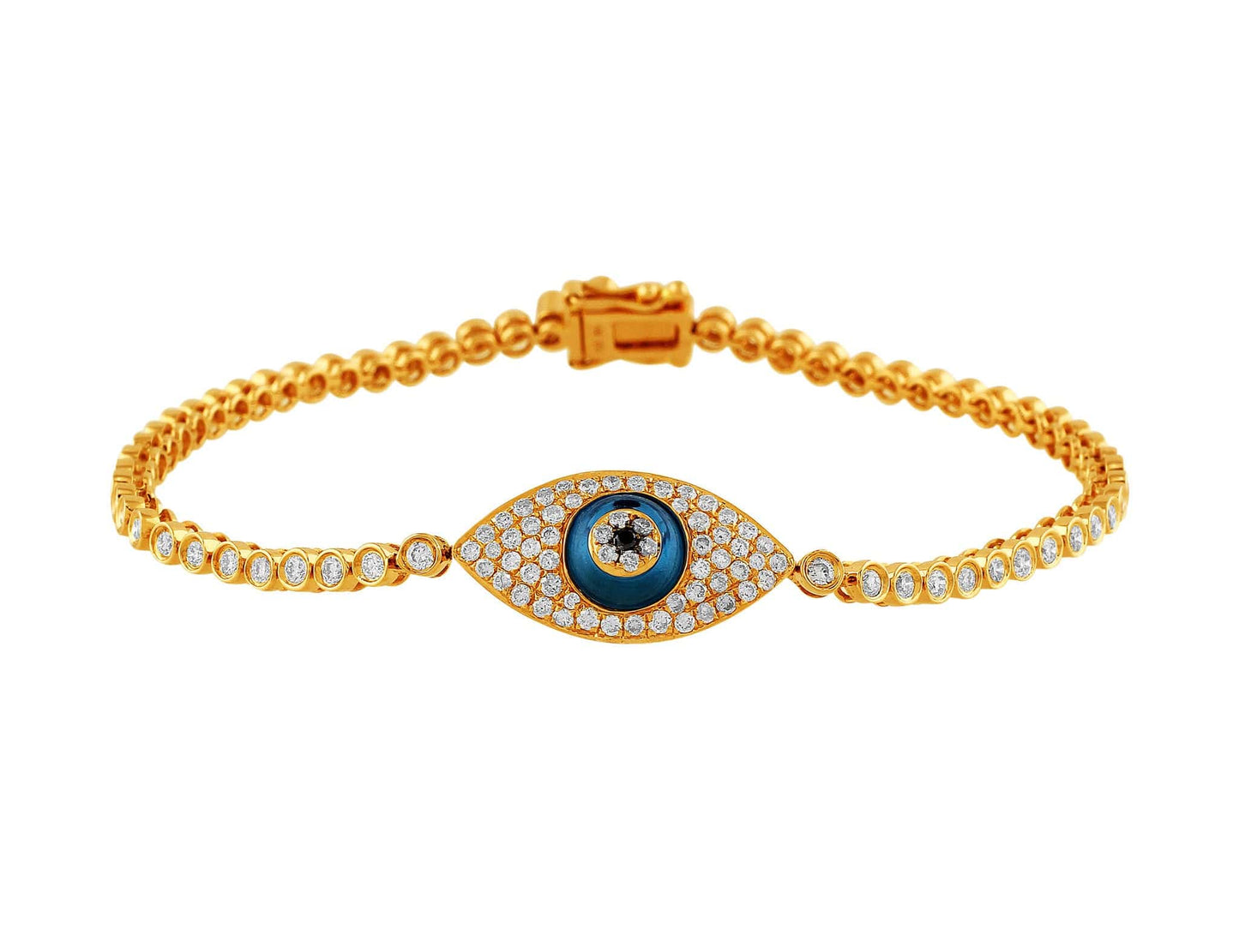 18kt Yellow Gold Diamond Evil Eye Bezel Set Bracelet