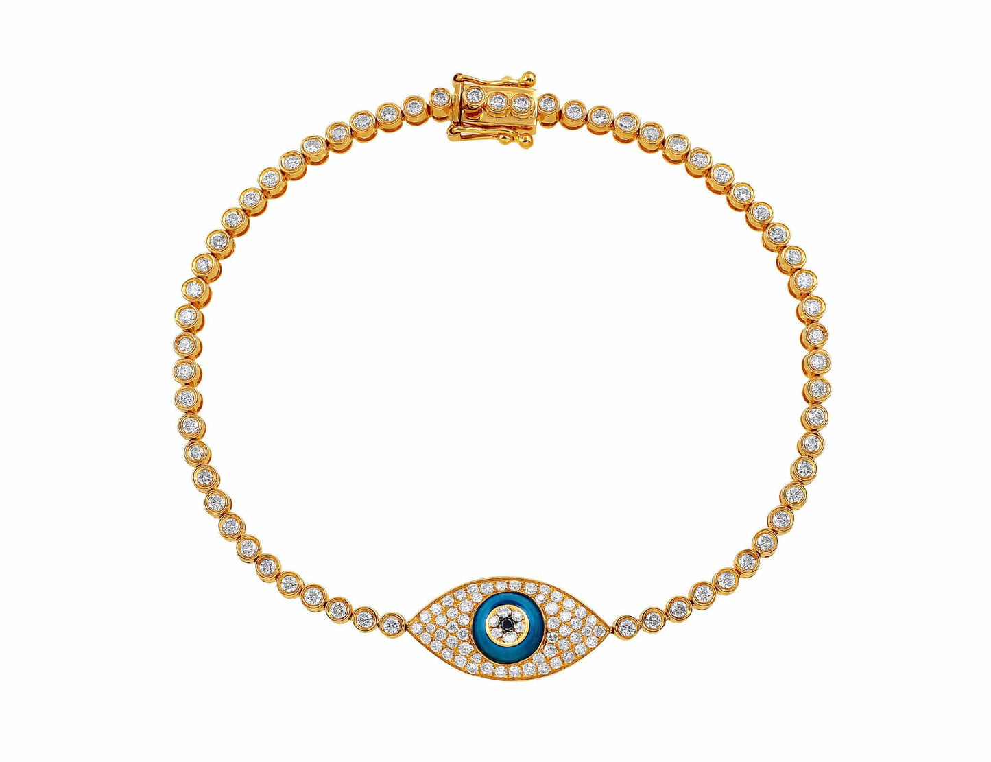 18kt Yellow Gold Diamond Evil Eye Bezel Set Bracelet