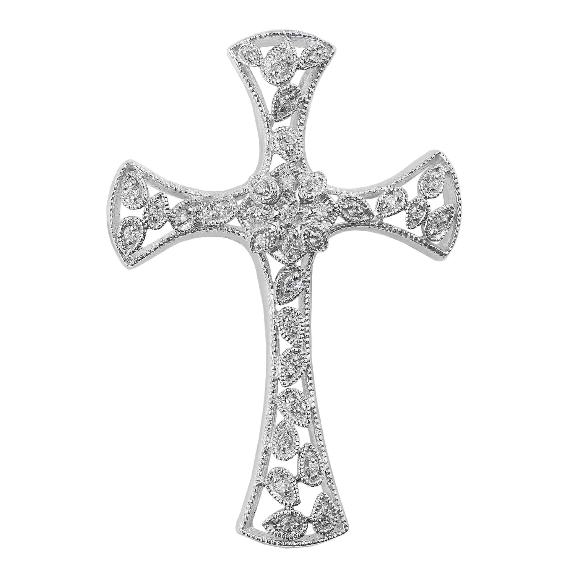 18k White Gold Filigree Diamond Cross