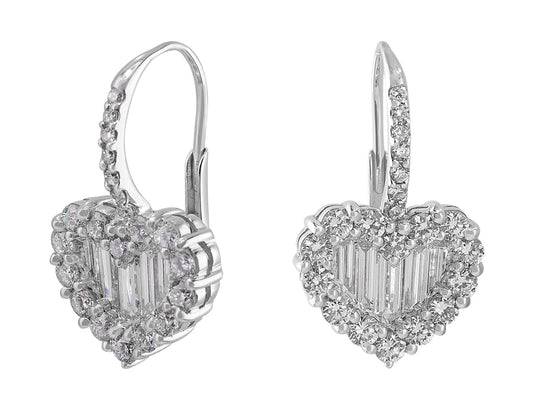 18k White Gold Diamond Heart Earrings