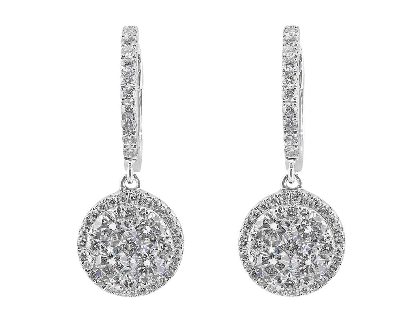 18k White Gold Diamond Circle Drop Earrings